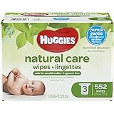 HUGGIES Natural Care Unscented Baby Wipes, Sensitive, 3 Refill Packs, 552 Count Total