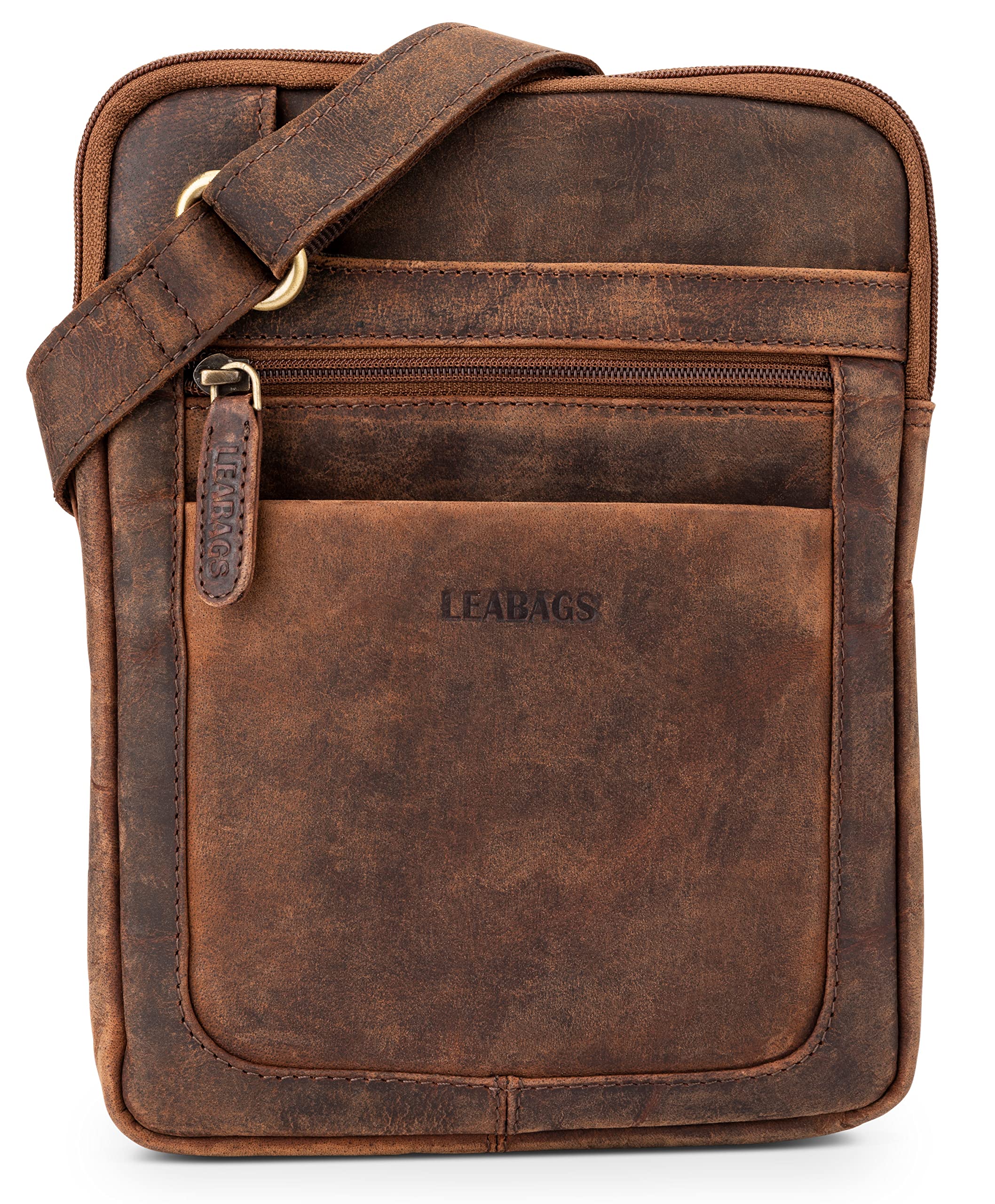 LEABAGS Detroit Leather Shoulder Bag I Small Genuine Buffalo Leather Shoulder Bag with Vintage Look I Messenger Bag I Office Bag I Business Bag I Men's Handbag I 21x26x2 cm