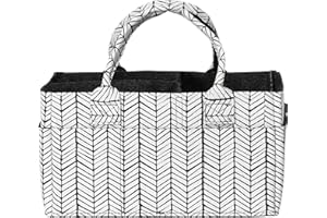 Sammy & Lou Diaper Caddy Organizer - Collapsible Tote Bag with Handles - Organizer for Diapers, Wipes & Baby Changing Supplies - Felt Storage Organizing Bin for Car, Desk, Nursery (Herringbone)