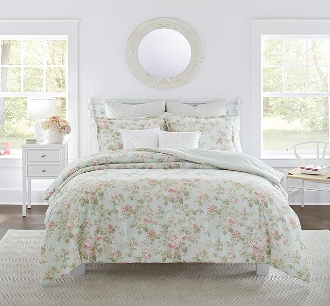 Laura Ashley Home Madelynn Cotton 5 Piece Comforter Bonus Set, Twin
