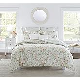 Laura Ashley Home - King Comforter Set, Reversible Cotton Bedding, Includes Matching Shams with Bonus Euro Shams & Throw Pillows (Madelynn Pastel Blue, King)