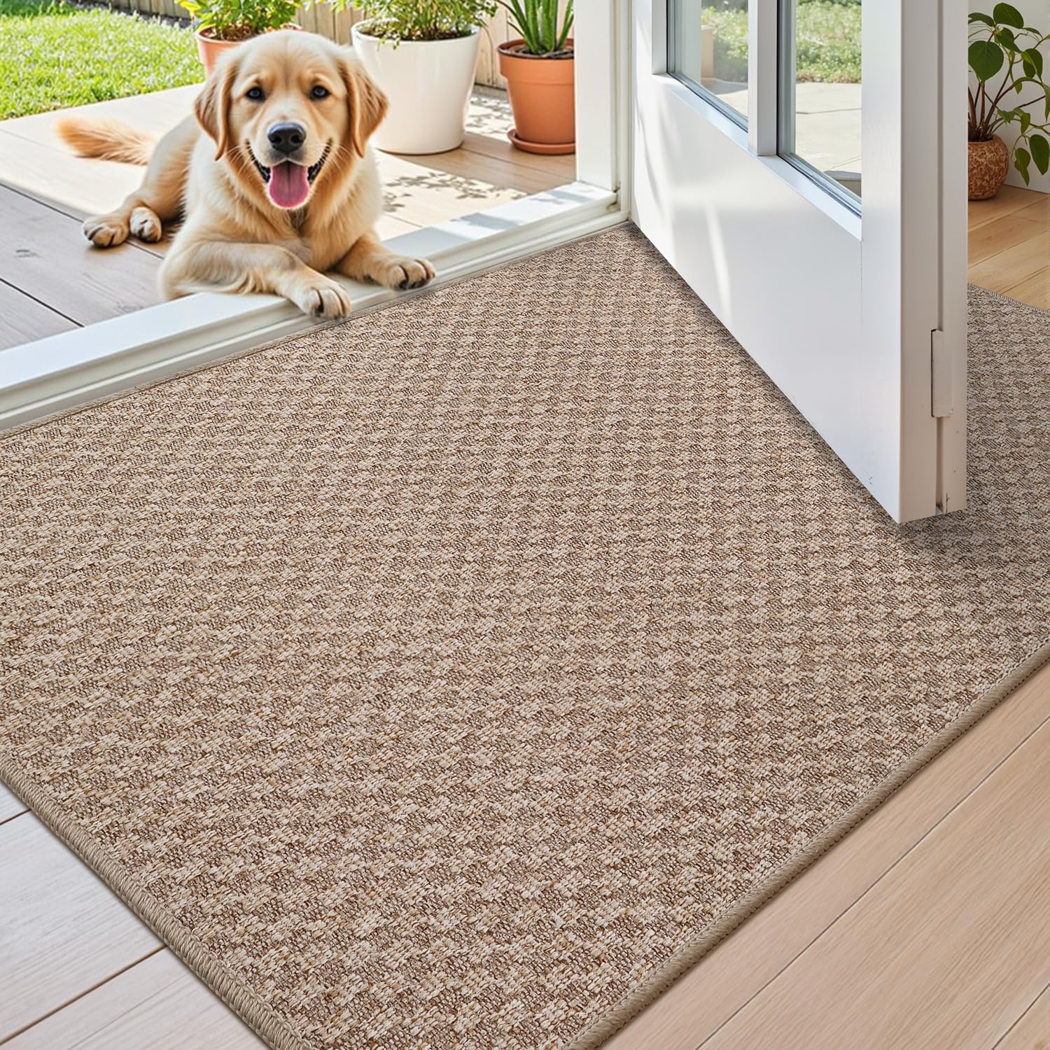 COLOR&GEOMETRY Door Matts Indoor 61 x 92 cm, Thin Indoor Door Mats Non Slip, Absorbent Dirt Trapper Easy Clean Doormats Inside, Khaki (Rolled-up NO Creases)
