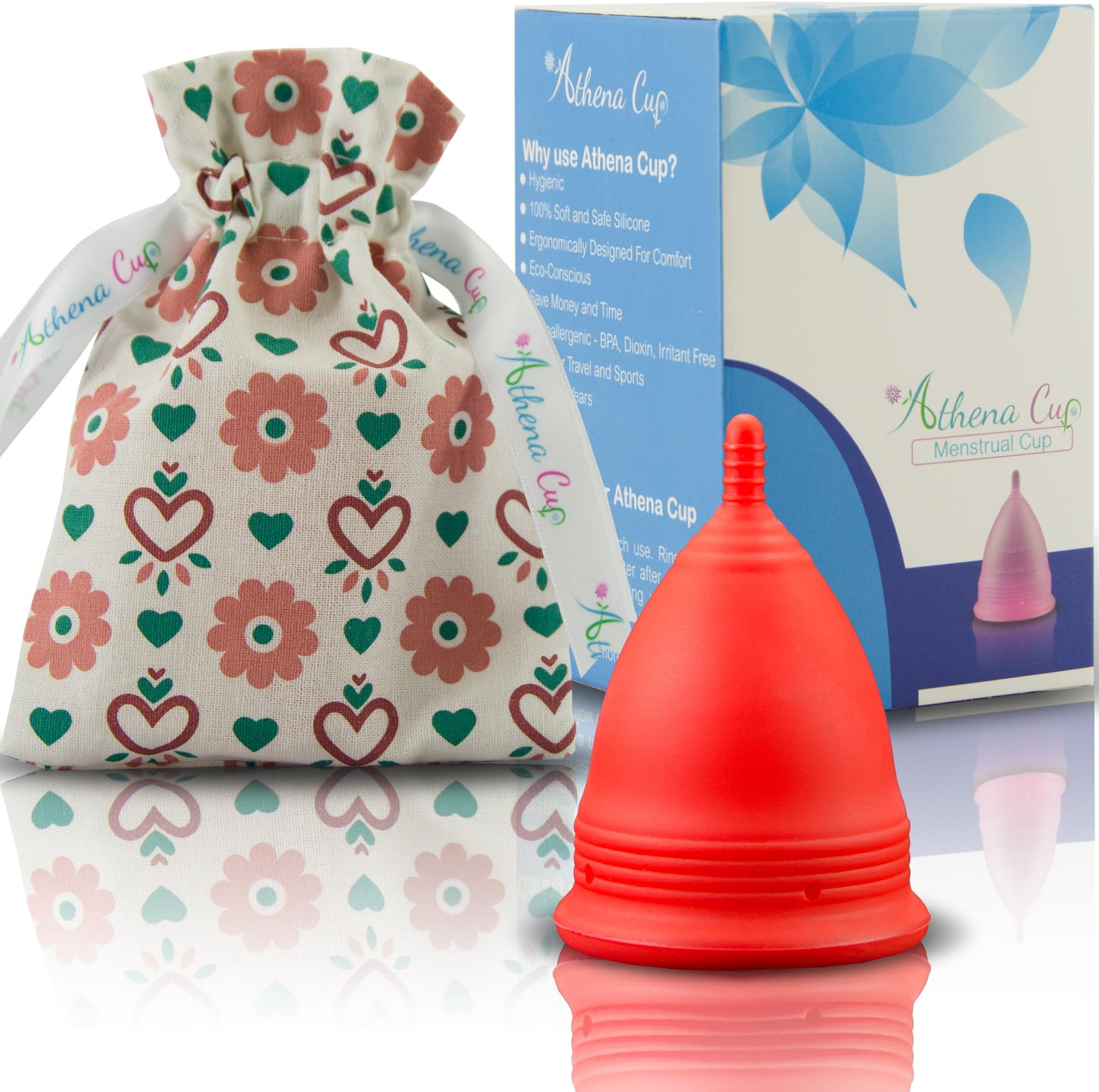 Athena Menstrual Cups Period Cup - One Pack | Regular Flow | Solid Red Size 2 Large | A Softer Menstruation Cup Made for Easier Periods | Excellent Tampon and Pad Alternative