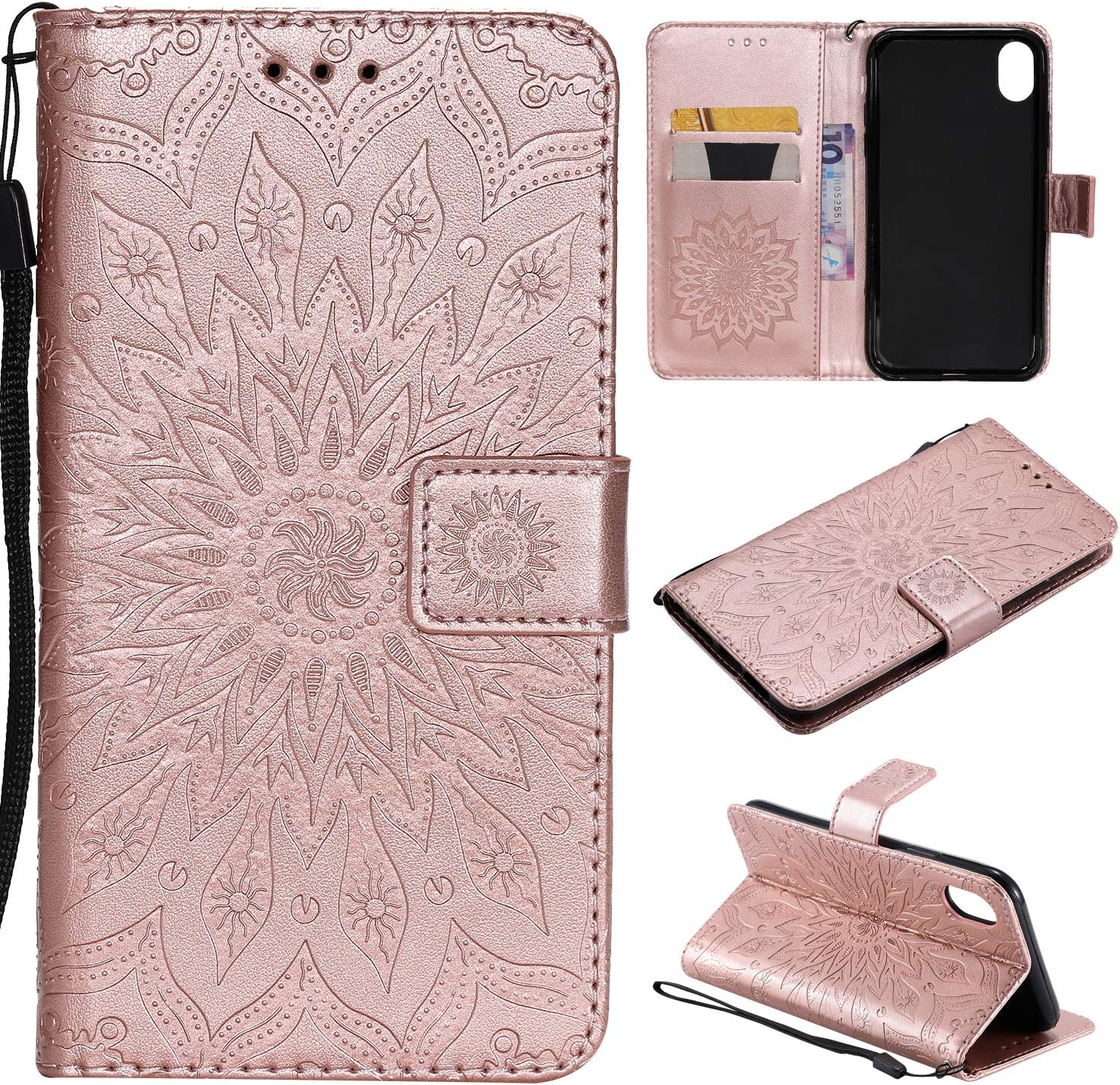 Phone Case for iPhone XR Wallet Cases with Tempered Glass