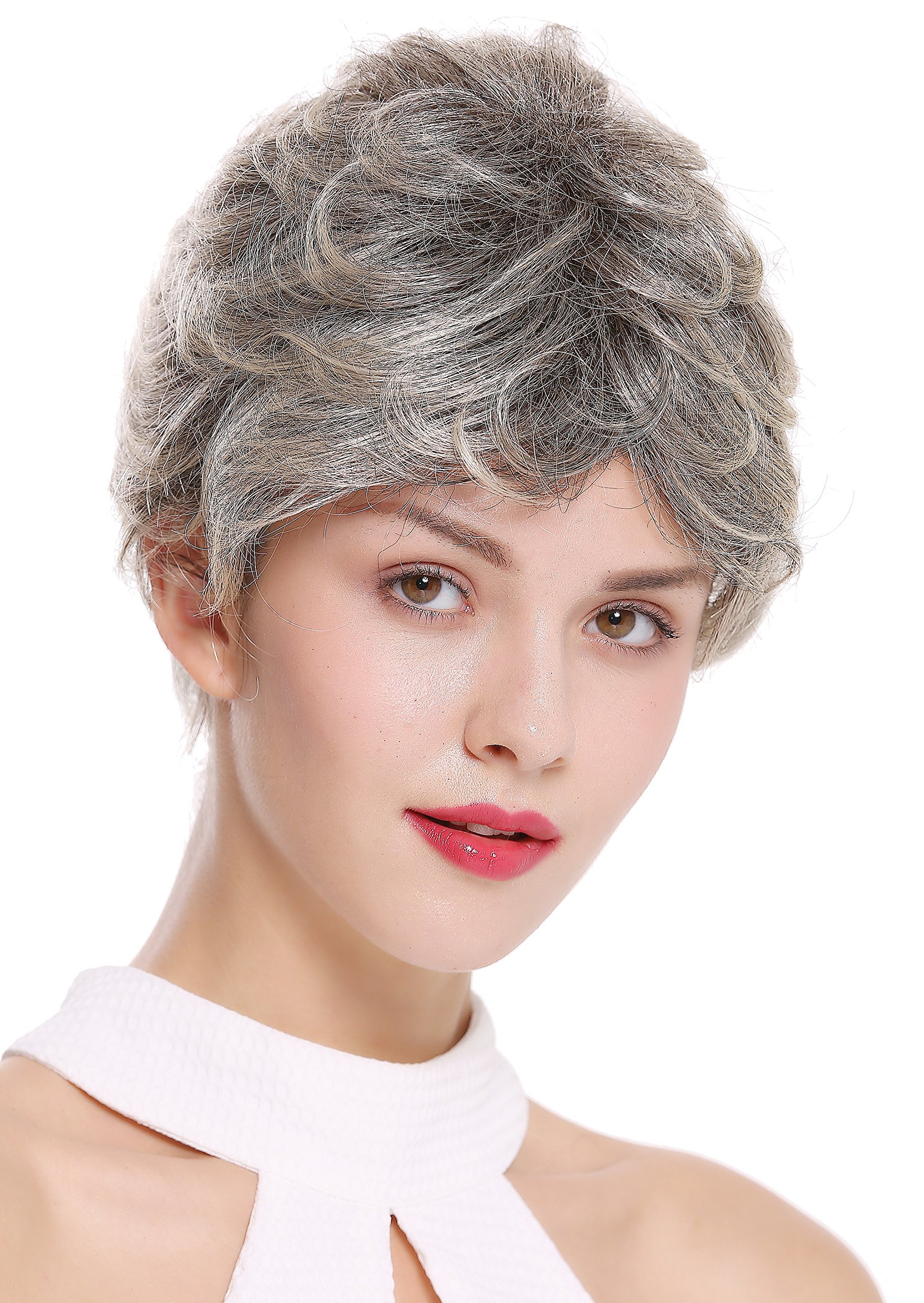 WIG ME UP - DW2339-4T613 Lady Quality Wig short slight wave wavy dark brown streaked platinum blond greyish look