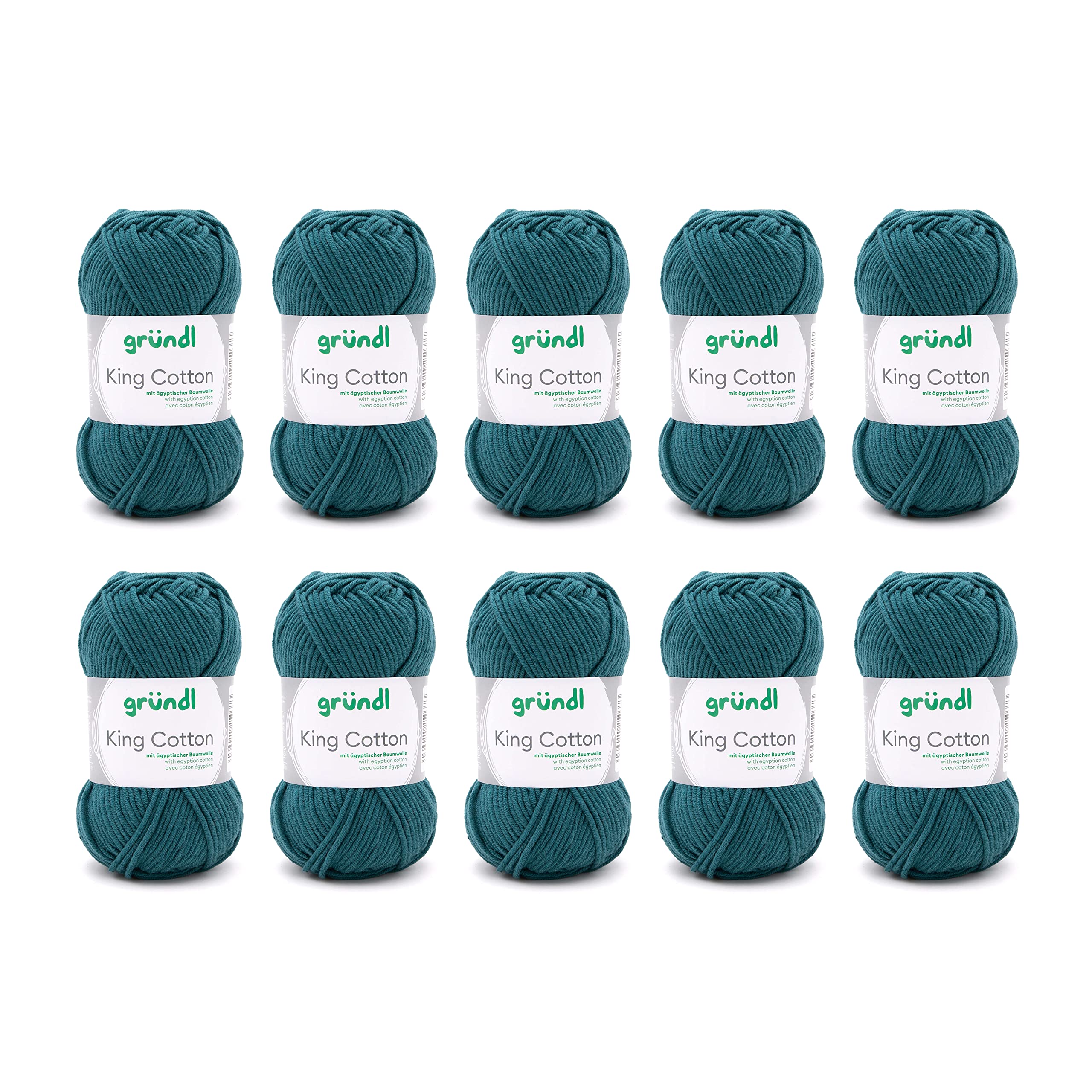 Gründl King Cotton Wool - Thick Wool for Knitting - Knitting Yarn - Crochet Yarn - Soft and Skin Friendly - 55% Polyacrylic, 45% Cotton - 10 Balls 50 g / 78 m - Needle Size 6-7 - Petrol