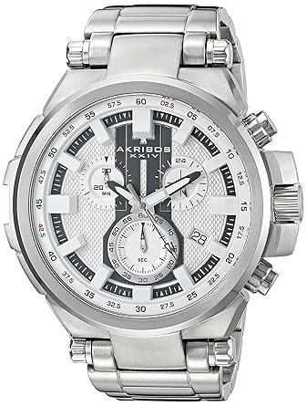 Akribos XXIV Mens AK861SS Round Silver Dial Chronograph Quartz Movement Stainless Steel Bracelet Watch