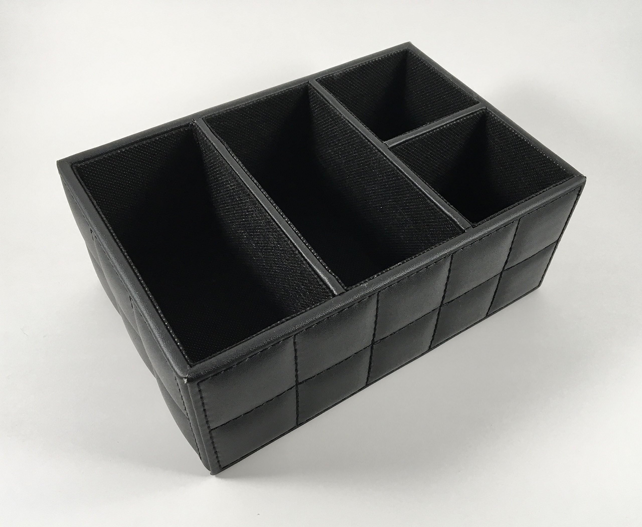 TickinTidy 4-Slot Wooden and Leather Table Storage Box Mobile Phone Makeup Cosmetics Box Case Holder Organizer (Black Checker)