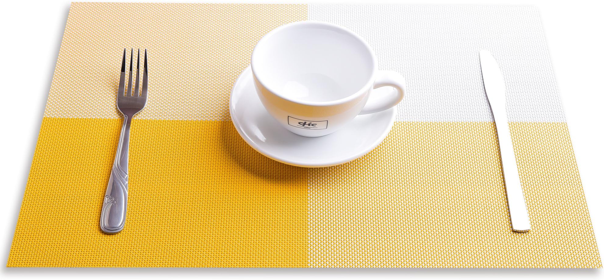 JIAY Placemats Yellow Vinyl placemats Set of 6,Crossweave Woven Placemat Washable Table Mats (Orange)