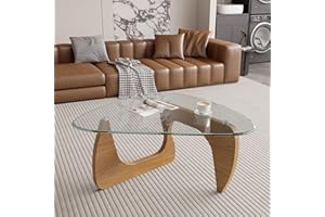 Daluvenix Modern Triangular Glass Coffee Table, High-Strength Tempered Glass, with a Unique Wooden Base, Suitable for Living 