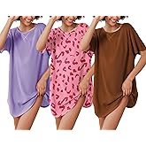 Ekouaer 3 Pack Women's T-shirt Nightgown Waffle Knit Short Sleeve Sleepshirts Casual Cover Ups S-XXXL