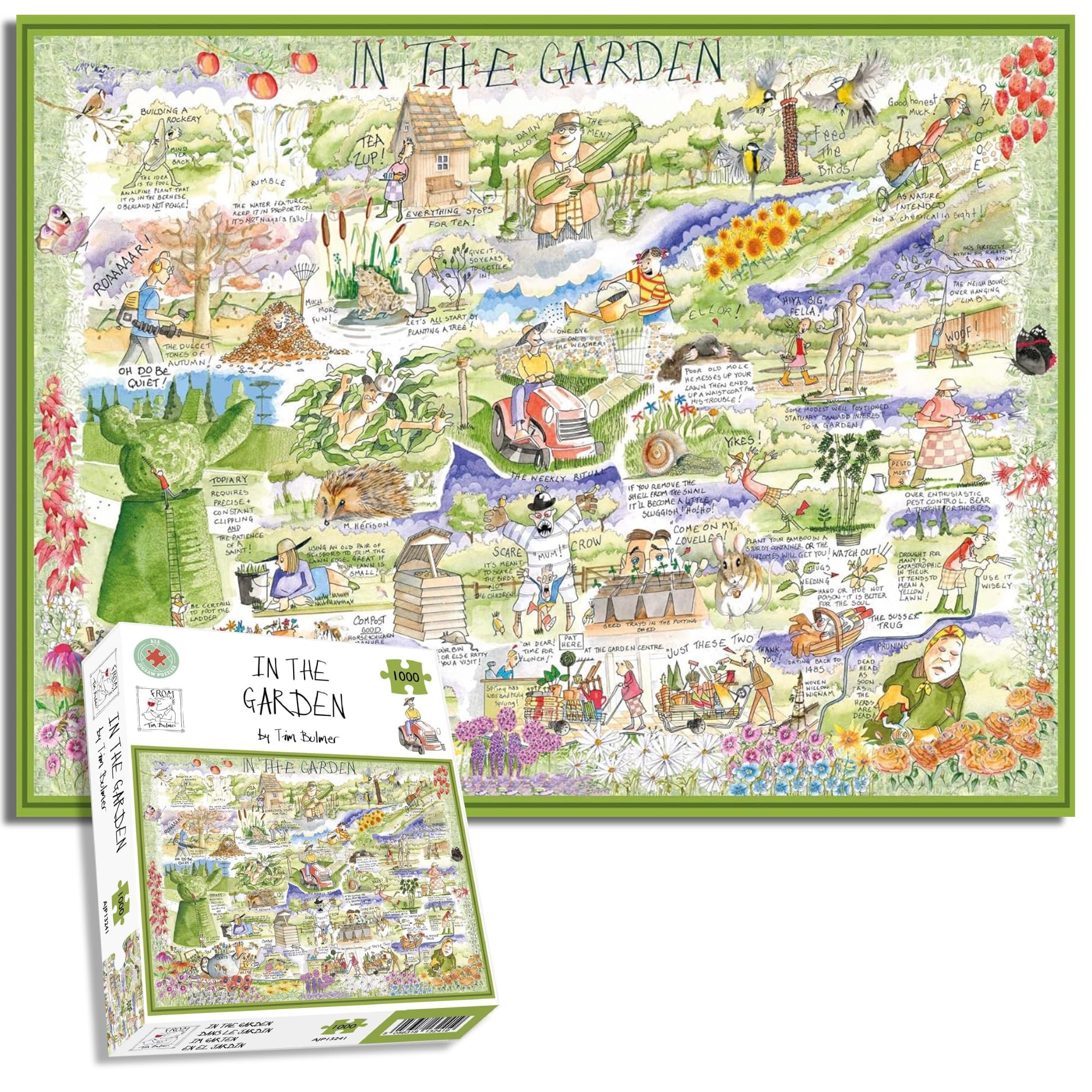 1000 Piece Puzzle For Adults - In The Garden By Tim Bulmer, Large Puzzle 66cm X 50cm In Size. Challenging To Complete But Fun And Humorous