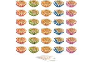 KSJONE Diwali Decoration Handmade Colorful Earthen Clay Handpainted Diyas for Diwali Pooja Festival Decoration Lights for Diwali Home Indoor Outdoor Decor with Cotton Wicks (Set of 30)