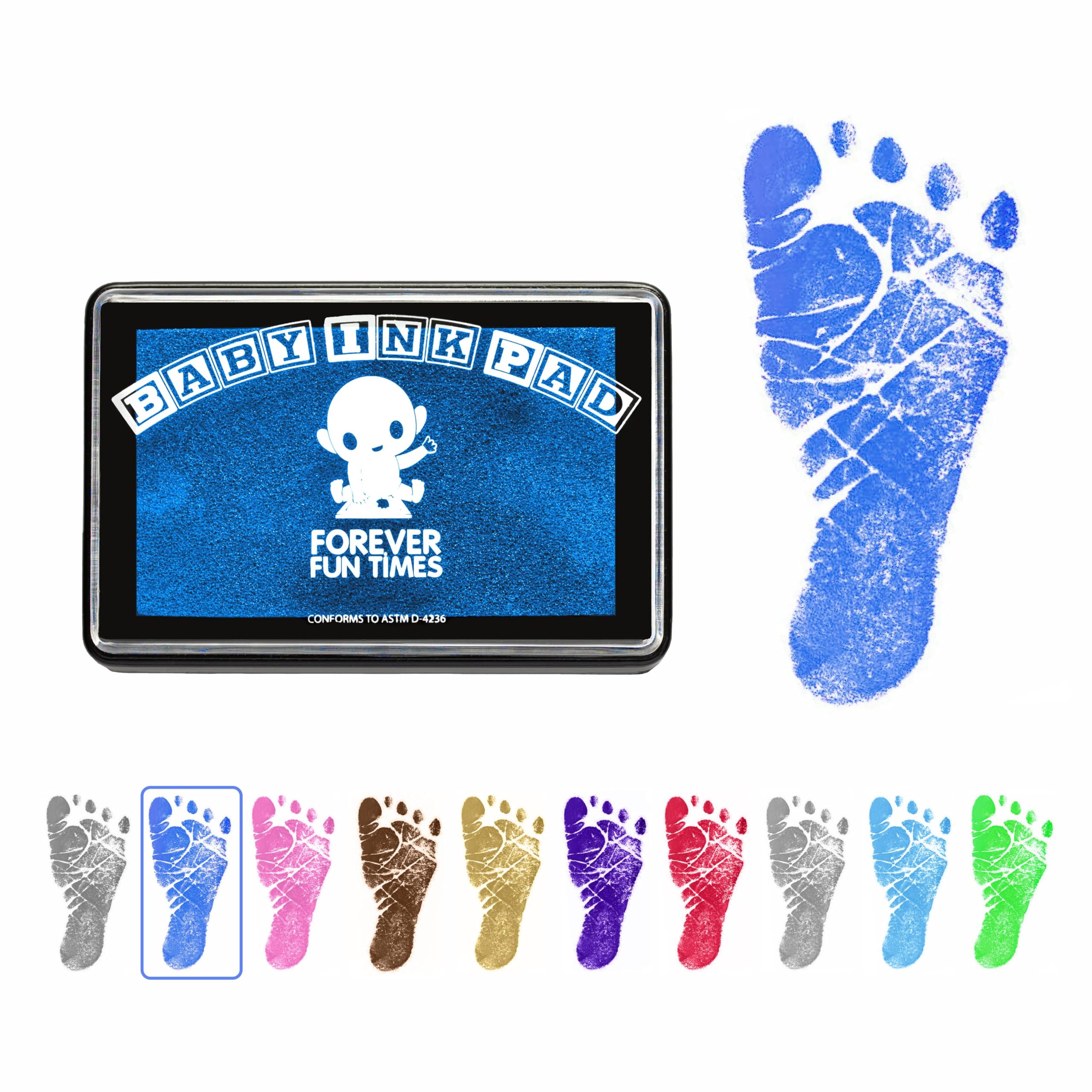 Baby Hand and Footprint Kit by Forever Fun Times | Get Hundreds of Detailed Prints with One Baby Safe Ink Pad | Easy to Clean, and Works with Any Paper or Card | Clean and Safe (Blue.)