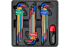 MAXPOWER 27-Piece Hex Key Allen Wrench Set, SAE and Metric Hex Key Set, Extra Long Arm Ball and Torx End Allen Key Set with T