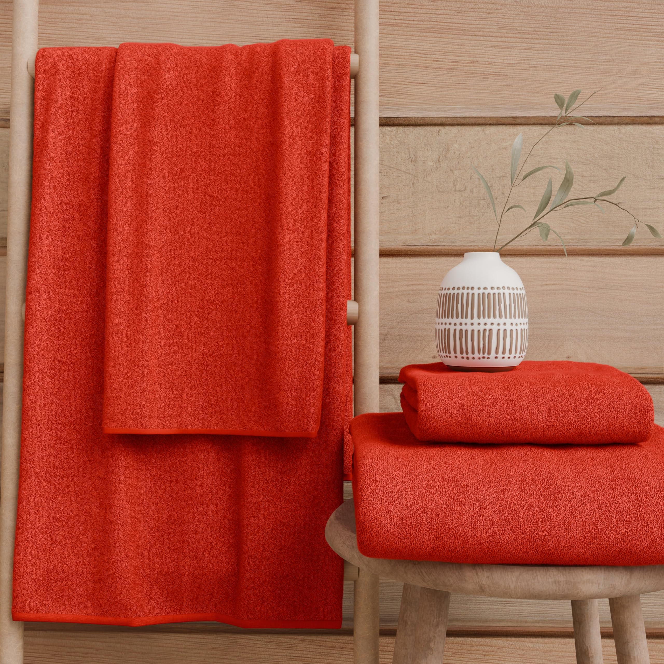 PETTI Artigiani Italiani - 100% Cotton Terry Bath Towels, 3+3 Towel Set, 6 Pieces 3 Face Towels and 3 Hand Towels, Red Towels