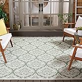 Safavieh Washable Rug Outdoor Bermuda Collection - 9' x 12', Ivory & Green, Non-Shedding & Easy to Clean, Ideal for Patio, Ba