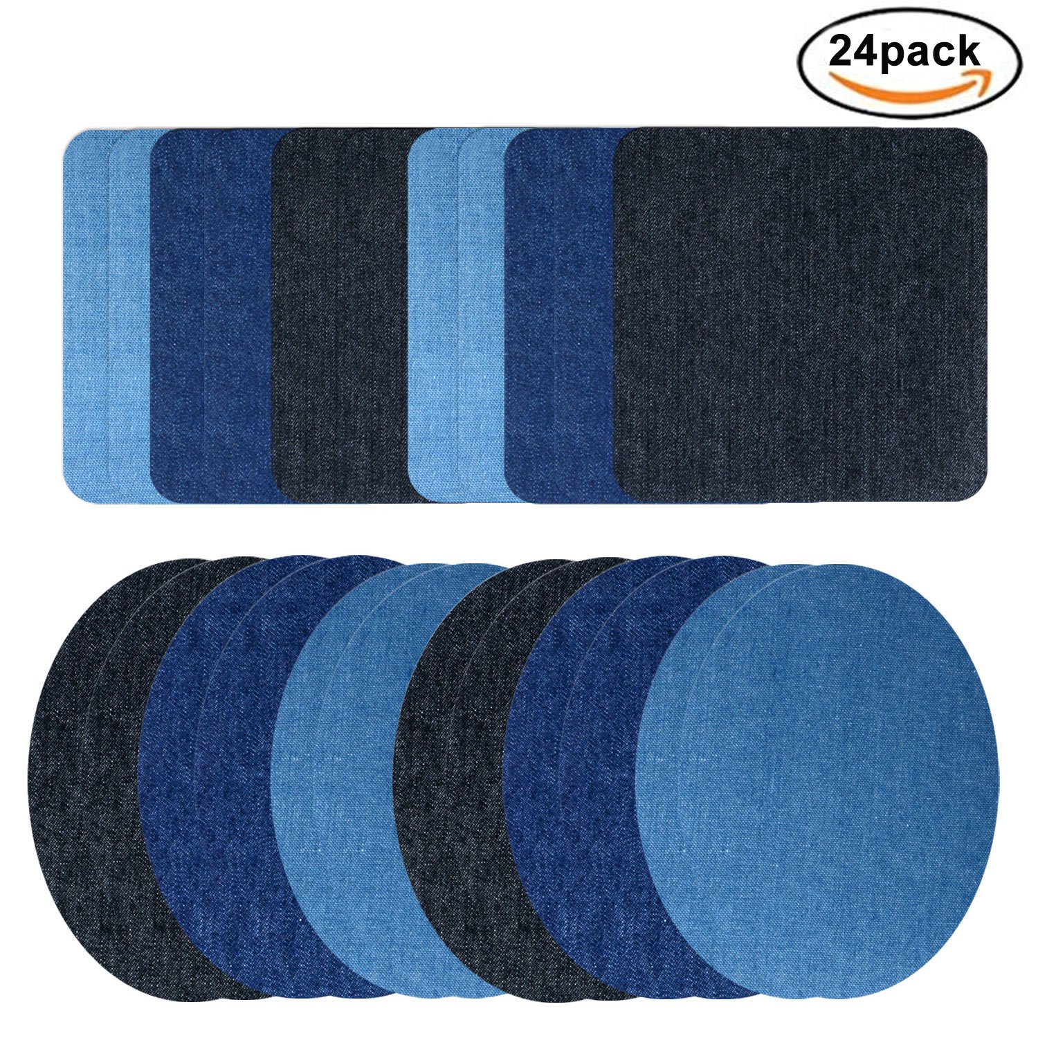 Iron On Patches, 24 Pieces Iron On Denim Cotton Patches Iron Repair Kit, 3 Sizes 3 Colors