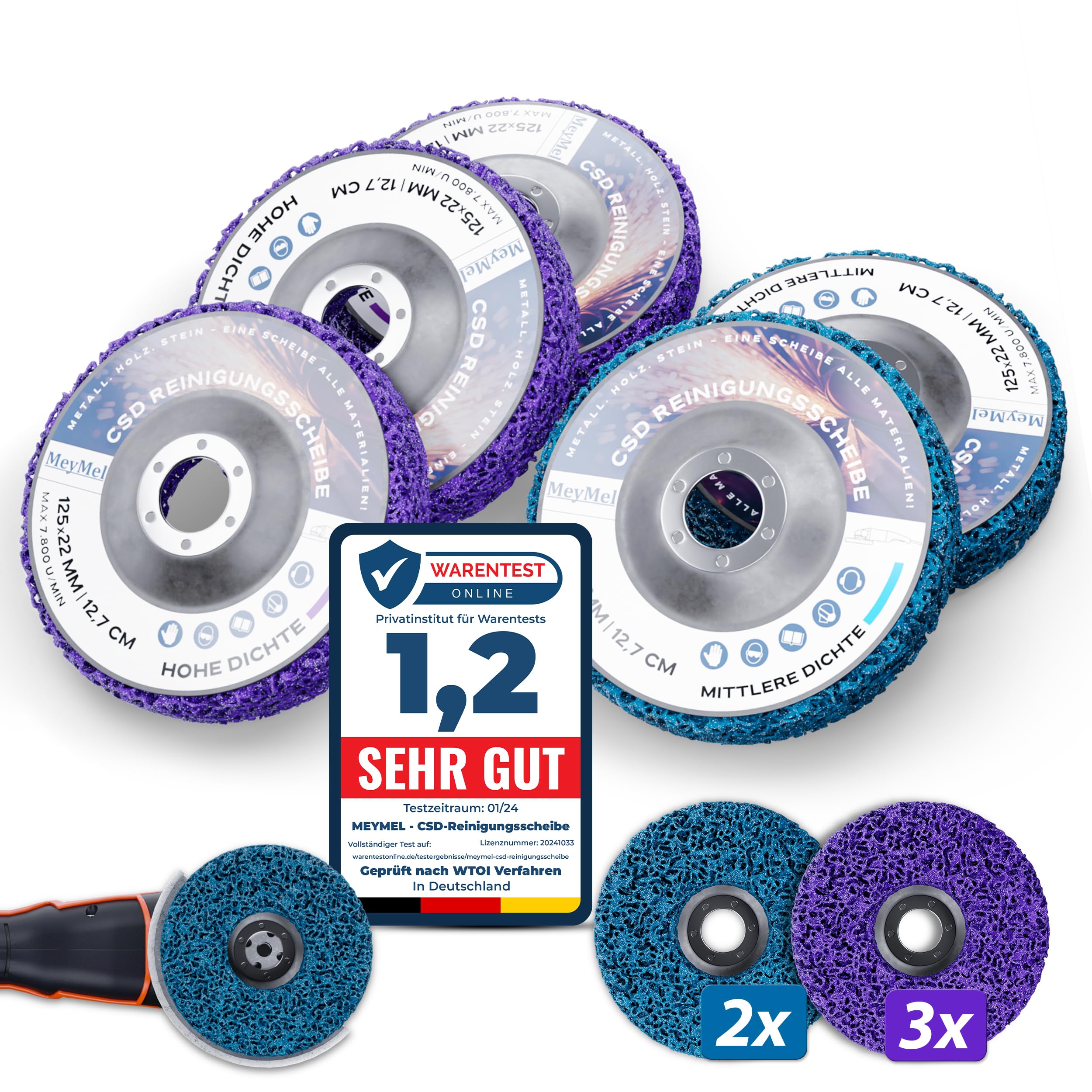 MeyMel® 5 Stück Premium CSD Scheibe 125mm 3x Grob & 2x Mittel | Hochleistungs- & Bruchsichere Reinigungsscheibe | Für Winkelschleifer 125mm | Rostentferner für Flex | Holz Metall Stein Beton 9