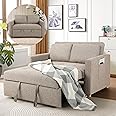 SEJOV 3-in-1 Convertible Sofa Bed, Linen Fabric Sleeper Couch Pull Out Bed, 49" 2-Seater Loveseat Futon Sofa with Spring Support, Adjustable Backrest and Pillows for Small Spaces, Living Room