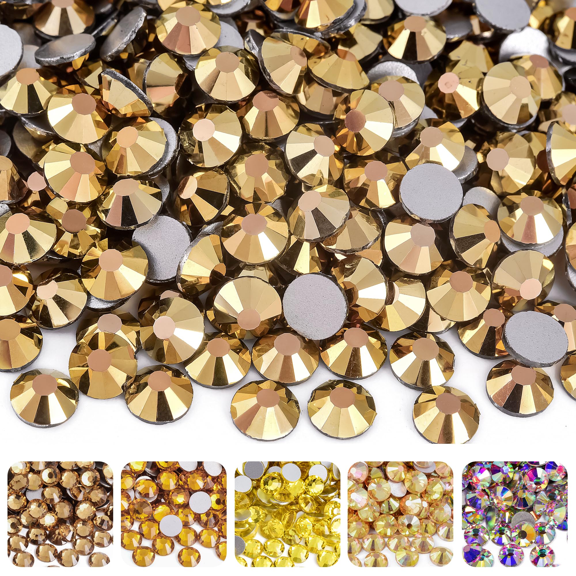Blinginbox Flatback Rhinestones Glass Gems for DIY Crafts Nail Clothes Shoes Bags 2.7-2.9mm/1440pcs SS10 Mine Gold