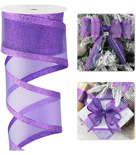 thumbnail image 2 of Organza With Silver Glitter Swirls Wired Ribbon 2.5 Inch X 50... 2 of 12