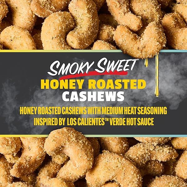SNAK CLUB X HOT ONES HONEY ROASTED CASHEWS, SMOKY SWEET, SPICY NUTS, INSPIRED BY HOT ONES, VEGAN SNACK, 6 OZ RESEALABLE BAG