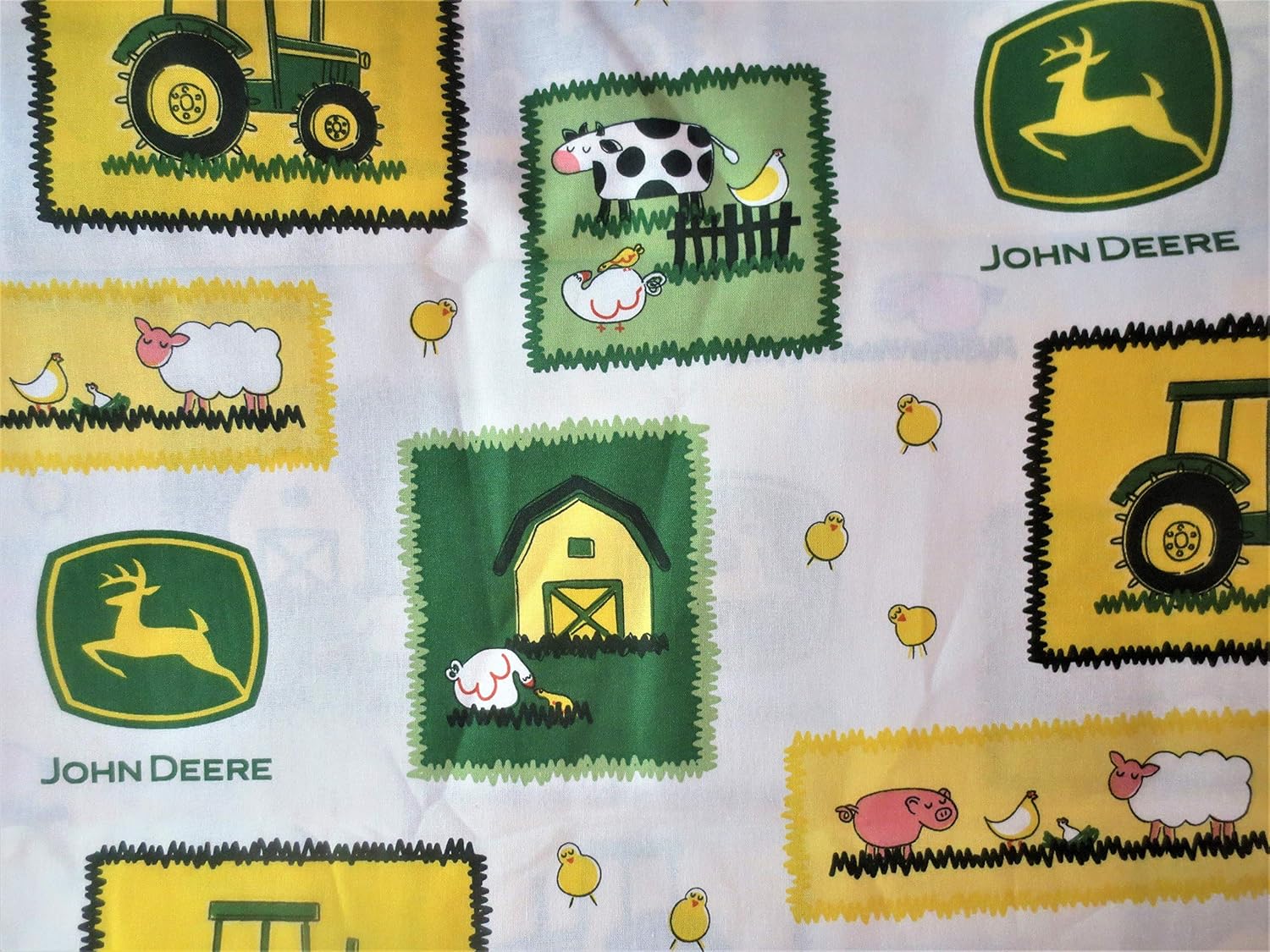 Amazon Com John Deere White With Yellow And Green Blocks Cotton Fabric