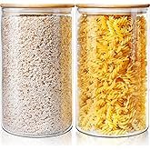 HomArtist Extra Large Glass Flour and Sugar Storage Containers with Airtight Lids,132 floz x2 [Set of 2] Big Glass Jars with Bamboo Lids, Air Tight Food Storage Jars for Cereal, Pasta, Rice, Coffee
