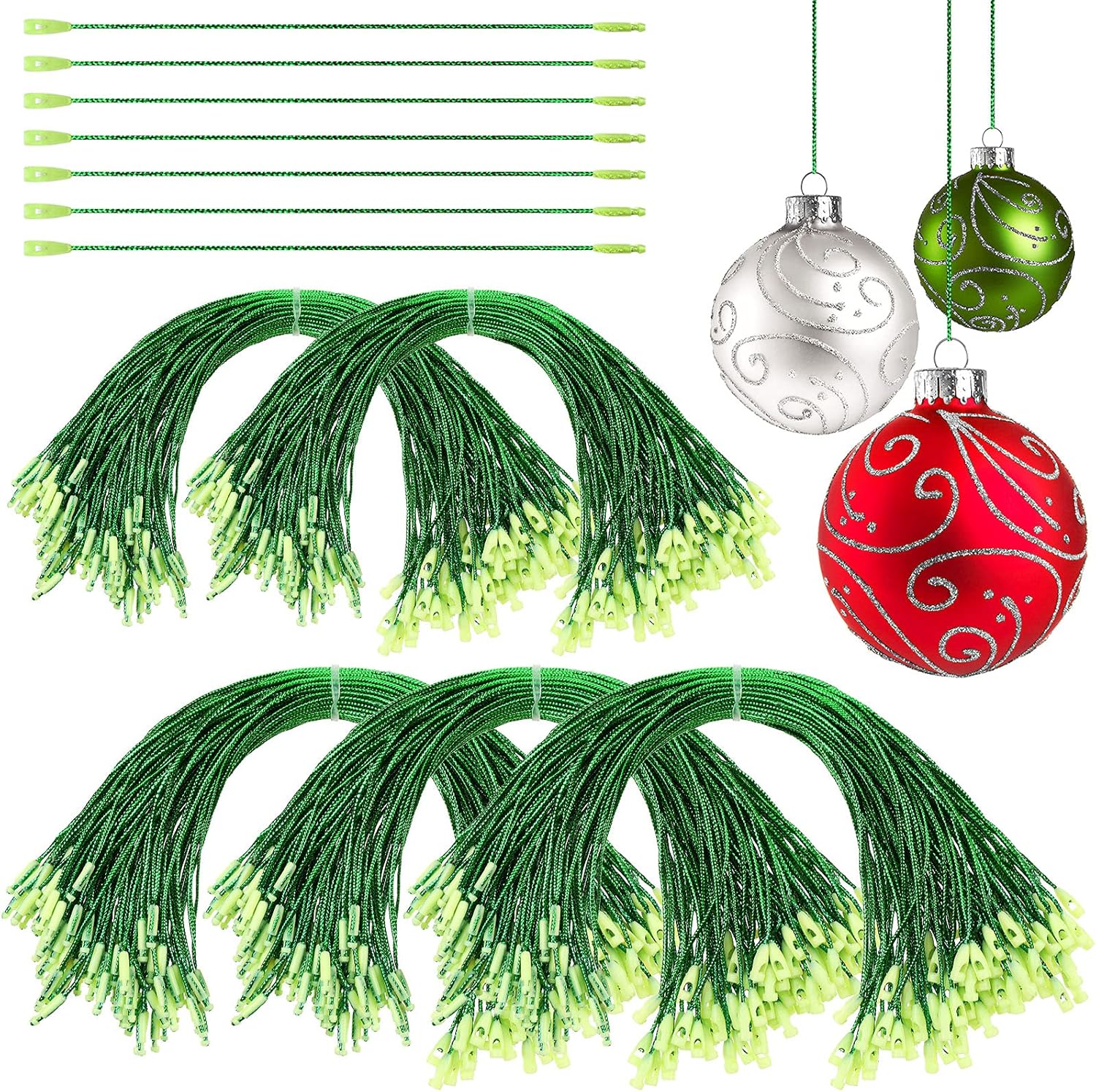 Ornament Hooks - Nuanchu 500 Pieces Christmas Ornament Hangers Locking Ropes Fasteners Hanging Ropes Hang Tag Polyester Ropes Price Tag Hanging Ropes for Christmas Party Hanging Decor (Green)