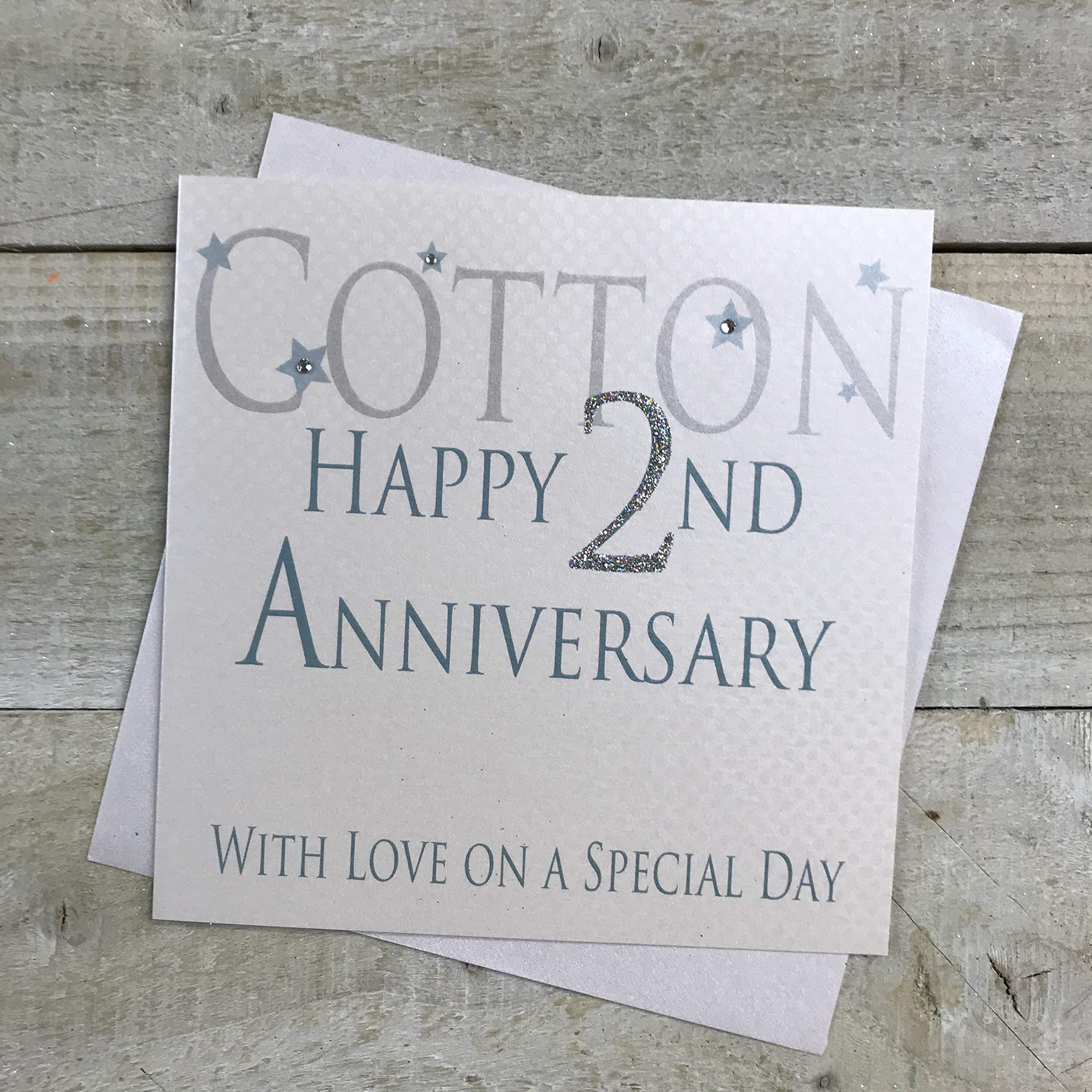 white cotton cards Cotton Happy 2nd Love On A Special Day, Handmade Anniversary Card (Code AW2)