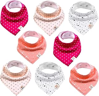 Baby Dreieckstücher 8 Stück Halstuch süße unisex aus Baumwolle mit verstellbaren Druckknöpfen Spucktuch Lätzchen für Kleinkinder Jungen und Mädchen (Set Mädchen)