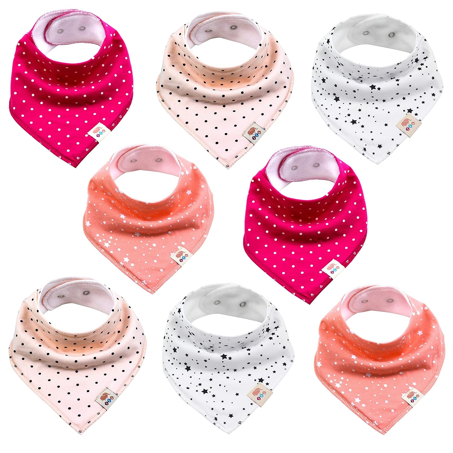 Baby Dreieckstücher 8 Stück Halstuch süße unisex aus Baumwolle mit verstellbaren Druckknöpfen Spucktuch Lätzchen für Kleinkinder Jungen und Mädchen (Set Mädchen)