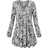 MOQIVGI Womens V Neck Long Sleeve Fashion Casual Blouse Top A-line Flowy Tunic Shirt
