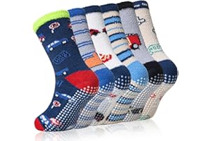 Eyean Kids Fuzzy Socks Non Slip Soft Fluffy Slipper Grips Socks Warm Plush Cozy Cabin Boy Girls Crew Socks 6 Pairs
