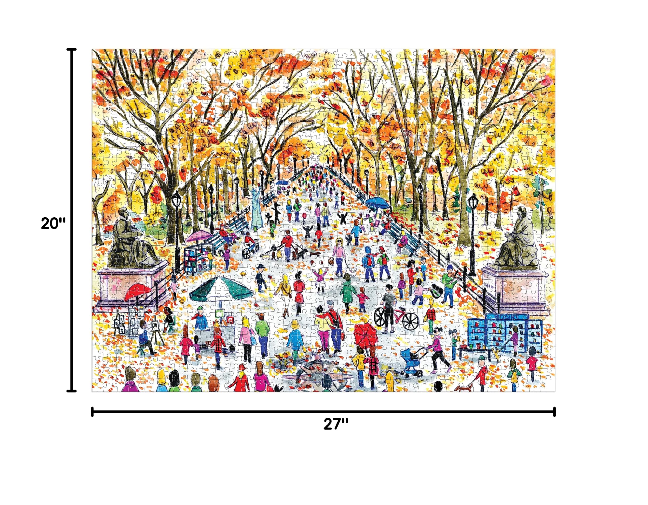 Galison Michael Storrings Fall in Central Park – 1000 Piece Puzzle Fun and Challenging Activity with Bright and Bold Artwork of Central Park During Autumn for Adults and Families