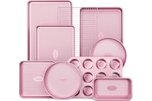 HONGBAKE 9-Piece Baking Pans Set Nonstick, Stackable Non Toxic Bakeware Sets with Diamond Texture, Oven Pan Set for Cooking, 