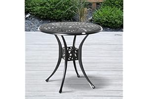 Outsunny 30-inch Round Patio Dining Table with Umbrella Hole Cast Aluminium Outdoor Bistro Table Only, Black