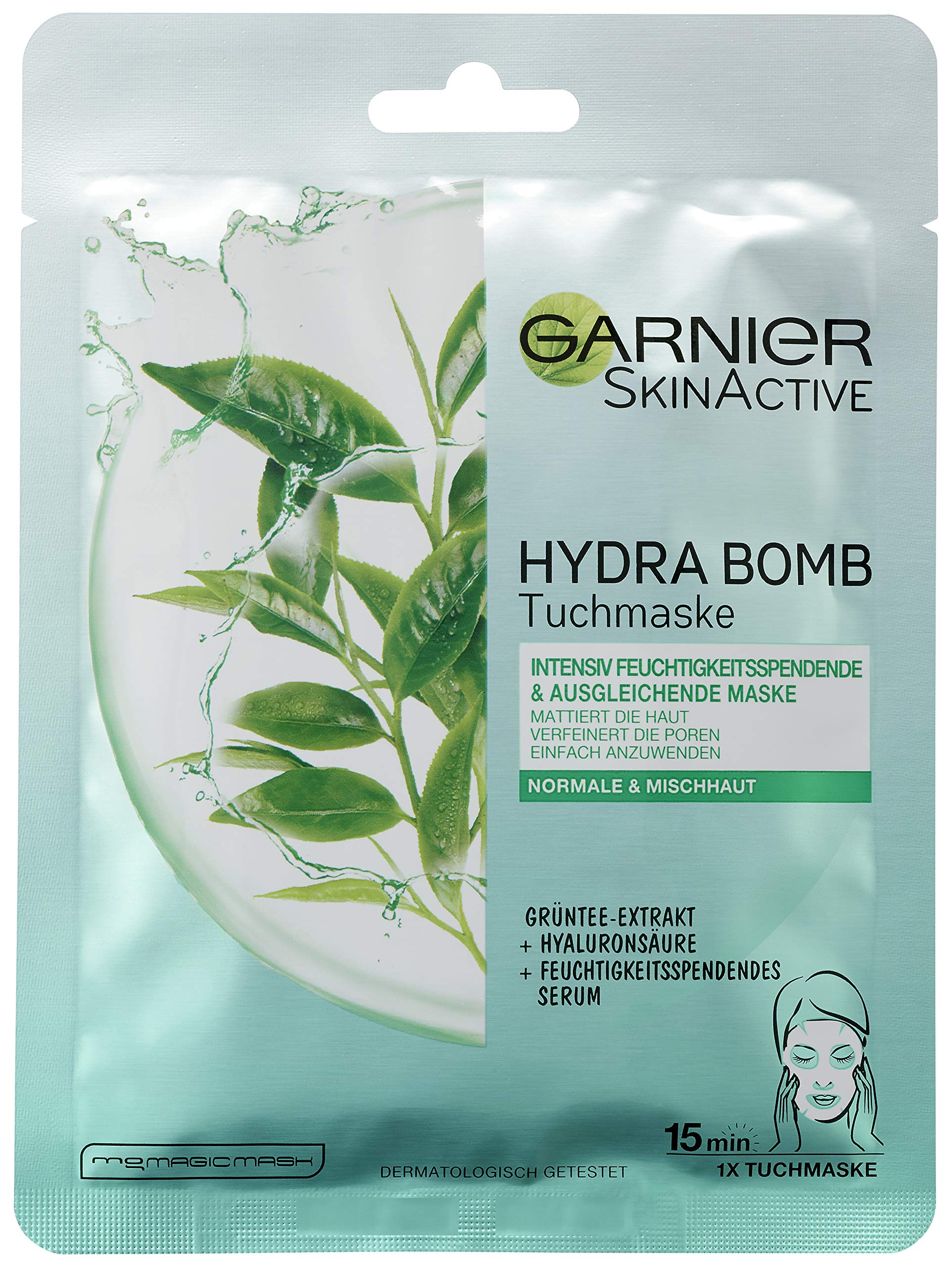 Garnier SkinActive Hydra Bomb Cloth Mask for Normal and Combination Skin, Intensive Moisturising and Balancing Mask, Pack of 5 (5 x 32 g)