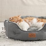 Bedsure Cat Bed Indoor 51x48x15cm Round Washable Grey with Non-Slip Bottom view 4
