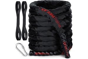 ASU Trainer Poly Dacron Weighted Battle Ropes for Home Gym – Indoor/Outdoor Workout Rope with Sleeve, Heat-Shrink Handles, & Anchor Kit – Exercise Rope for Training/Fitness/Boxing, Army Battle Rope
