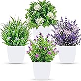 Der Rose 4 Pack Small Fake Flowers Plants Spring Decorations for Centerpiece Table Decorations Desk Home Bathroom Office Decor