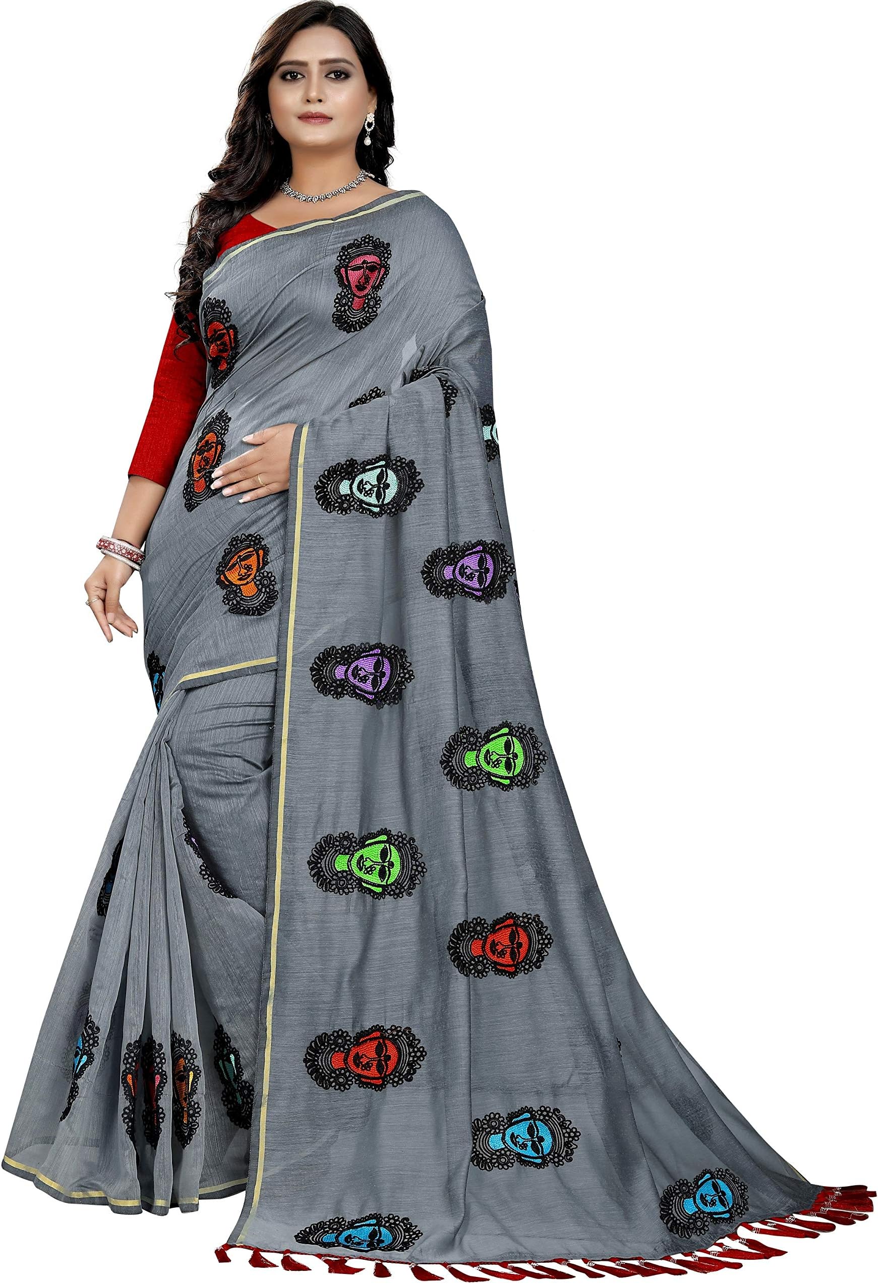 Navya Fashion Women's Fancy Embroidery cotton Sarees (nav537_muli_Free Size)