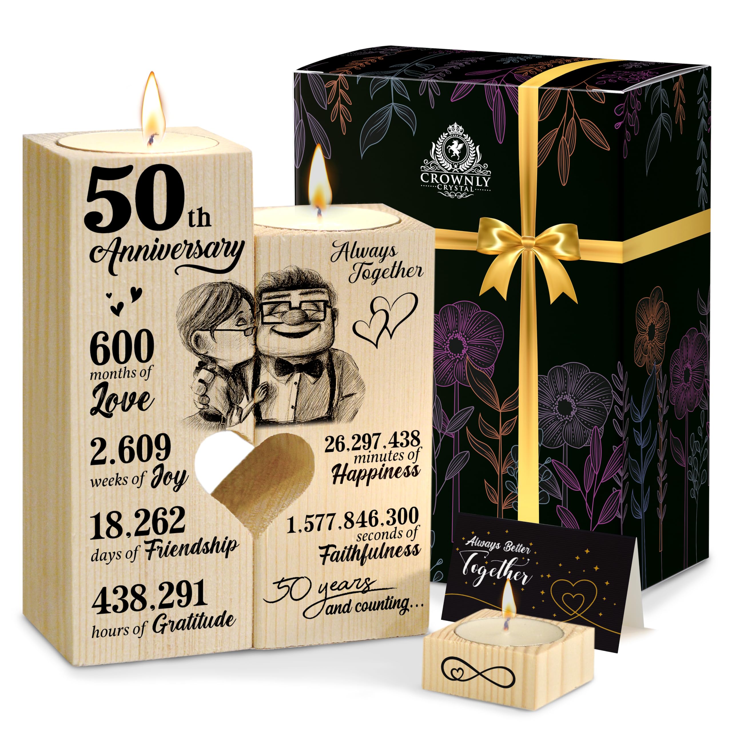 CROWNLY CRYSTAL® 50th Wedding Anniversary Personalised Couples Gift Candles