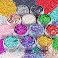 12 Colors of Holographic Chunky Glitter No Glue Attached, 12 Pots Total 120g Multi-Shaped for Body Hair Face Eyes Make-up, Nail Art and Bedazzling in Party/Concert/Events Glitter