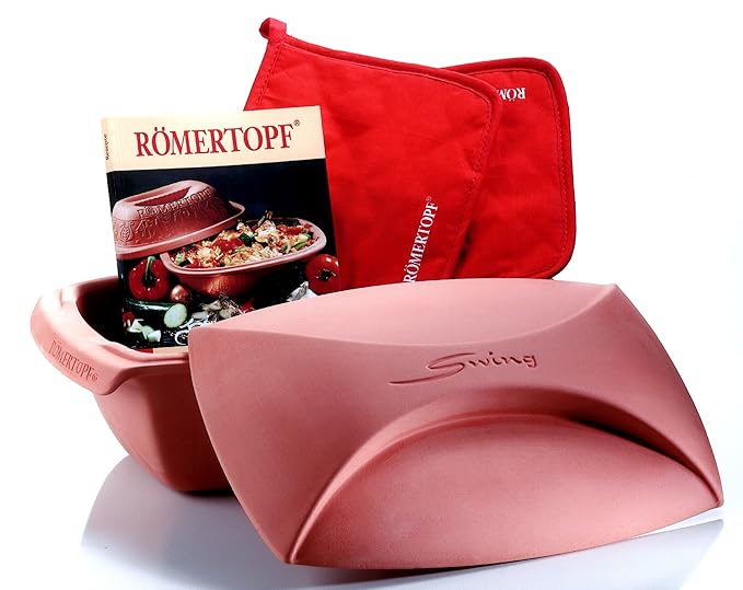 Römertopf 221205 Starter-Set Swing für 4 Personen inklusiv Topflappenpaar und Kochbuch mit 450 Rezepten