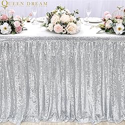 Glitter 14ft Silver Table Skirt for Rectangle Table