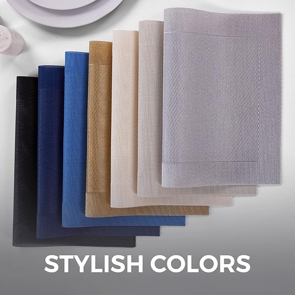 HOME GENIE HEAT RESISTANT PLACEMATS, DINING ROOM TABLE MATS, PROTECT SURFACES, WOVEN PLACEMAT SETTING FOR DINNER, WASHABLE VINYL FOOD GRADE MAT, KITCHEN DECOR ACCESSORIES, SET OF 4, SIZE 18X12, SILVER