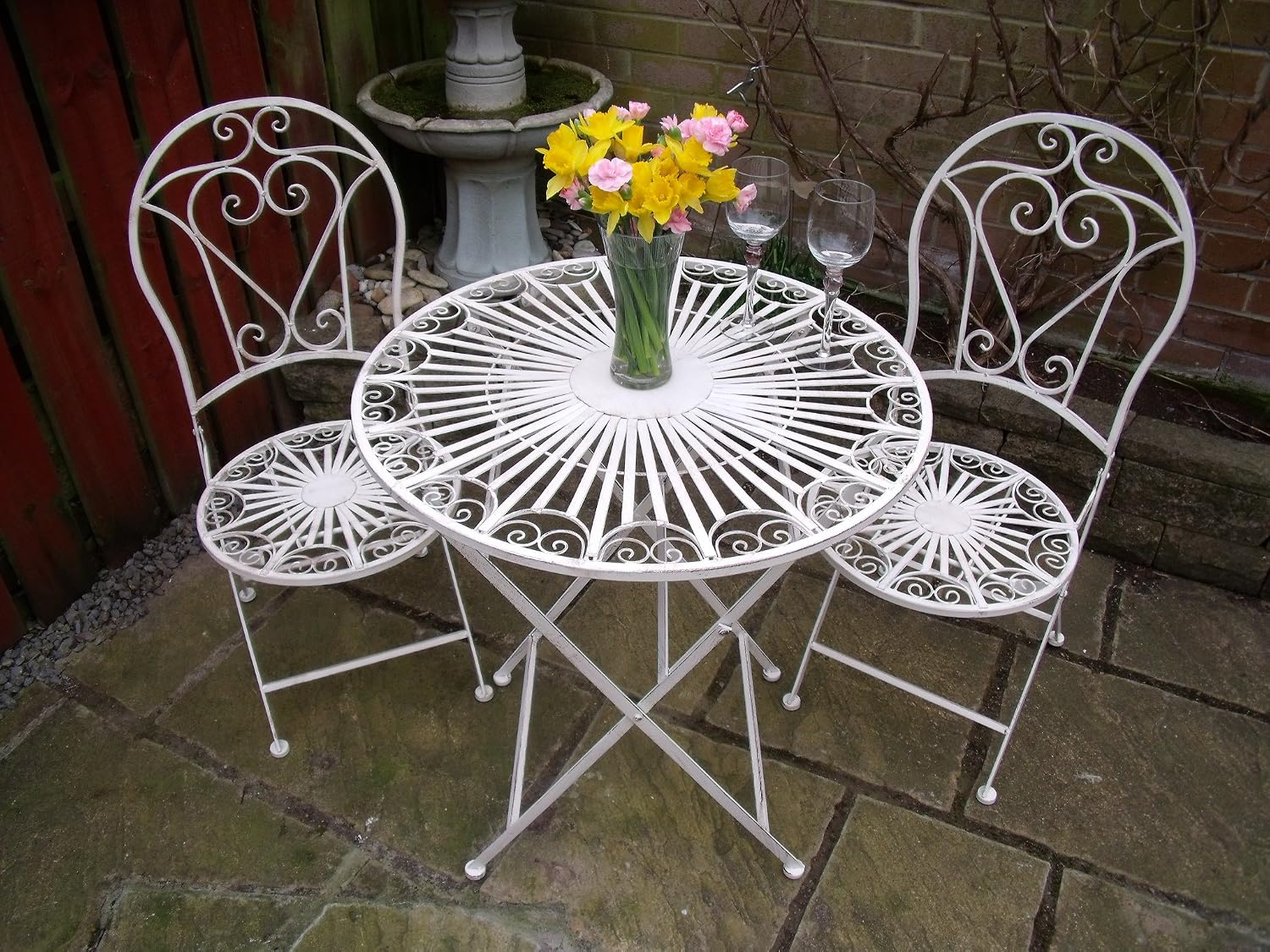 Bistro Set Garden Patio Furniture Space Saving Table And Chairs Shabby White 2 Amazon Co Uk Garden Outdoors