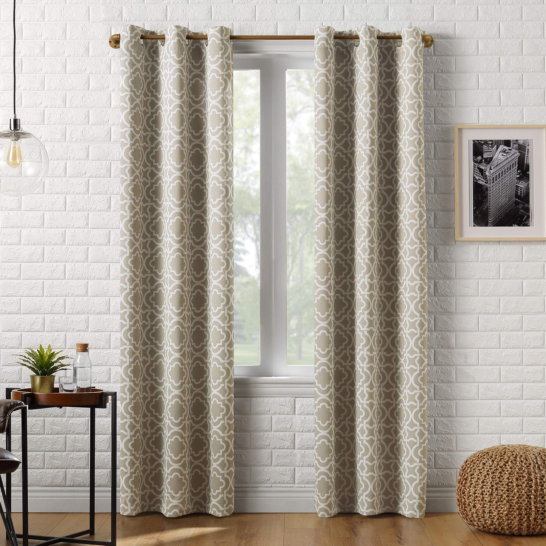 Sun Zero Barnett Trellis Blackout Grommet Curtain Panel, 40" x 63", Taupe